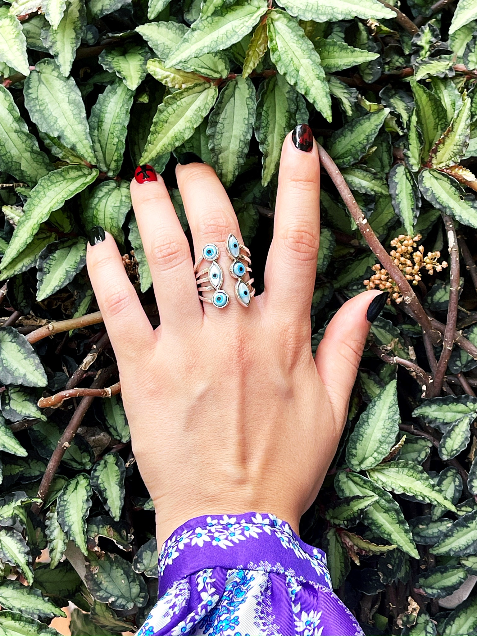 Anillo Ojitos Plata con baño de oro