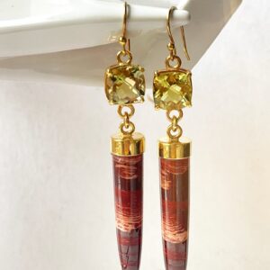 Aretes largos con peridoto y jaspe Mojave